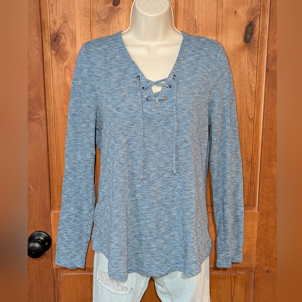 Ruff Hewn Blue‎ Lace-Up Long Sleeve Top